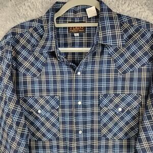 Plains Shirt Mens Large Blue Plaid Western Pearl Snap Long Sleeve Cowboy Rodeo